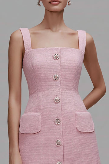 Pink A Line Square Neck Work Dress